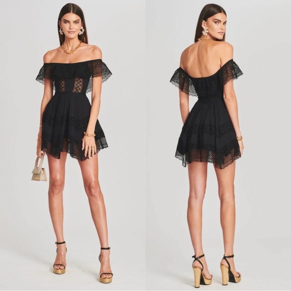 Charo Ruiz Black Off-Shoulder Lace Mini Dress